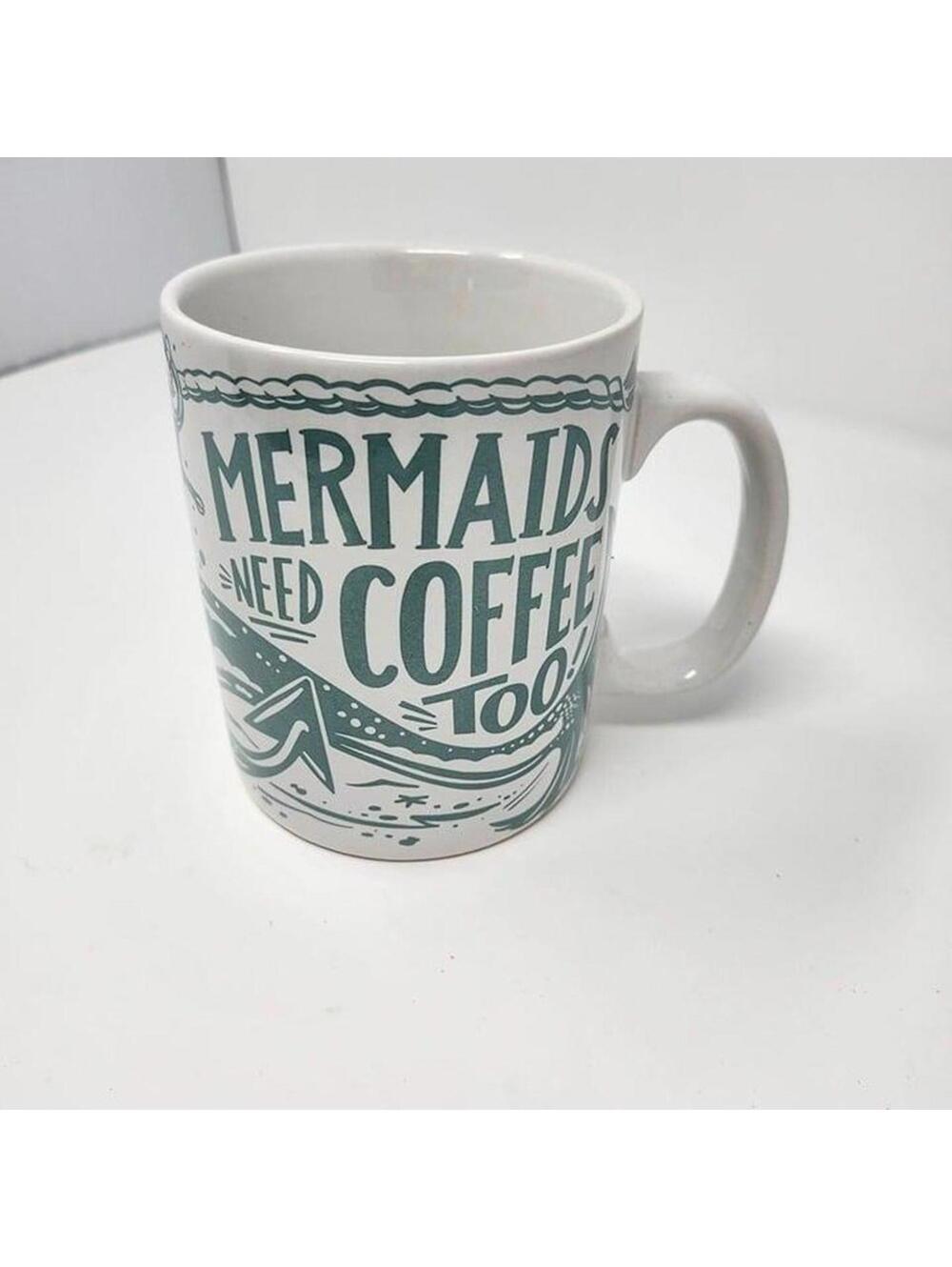 Mermaids Need Coffee Too Oversized Ceramic Mug Primitives by Kathy White & Aqua